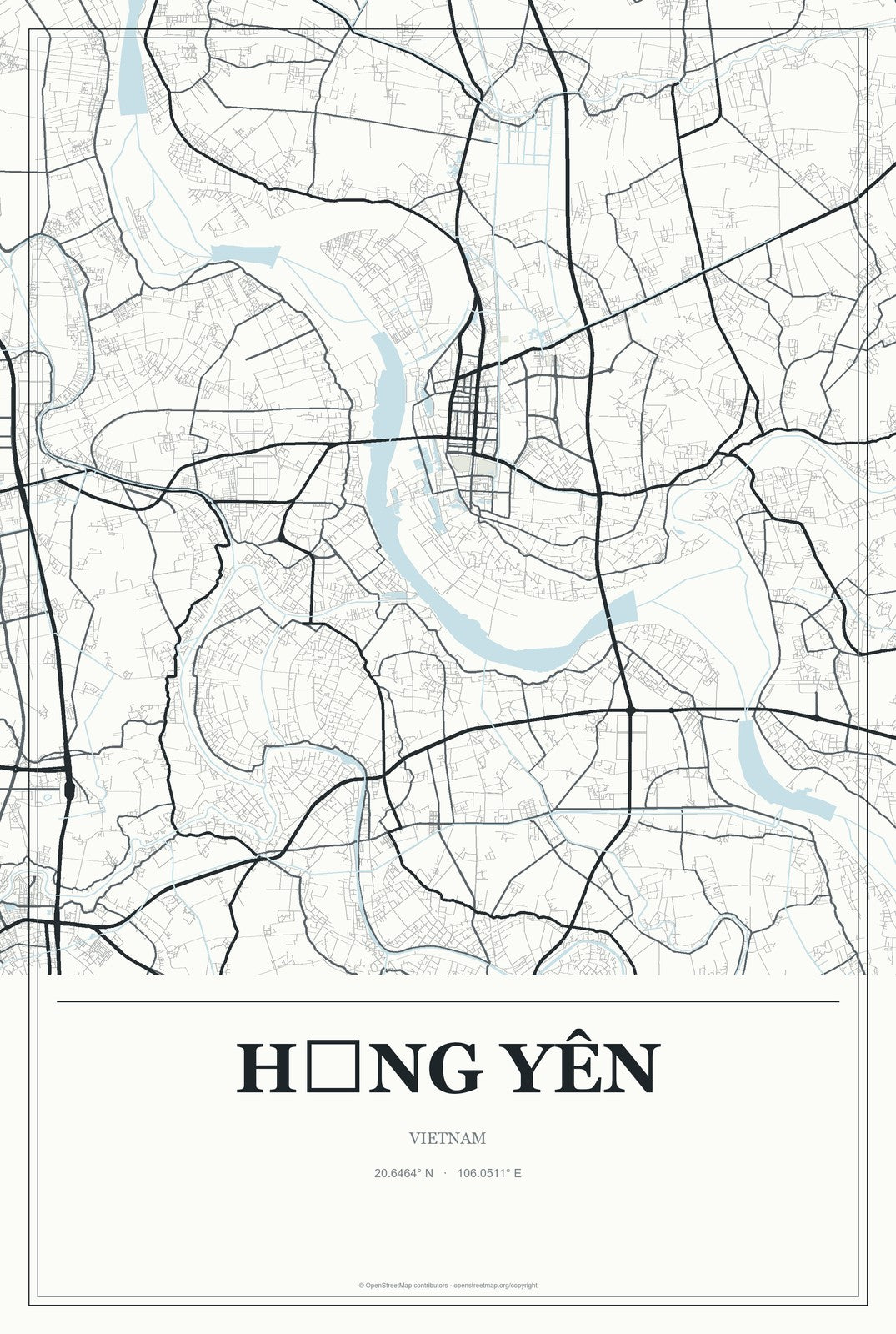 Hưng Yên, Vietnam City Map Aluminum Sign in Gallery Air style