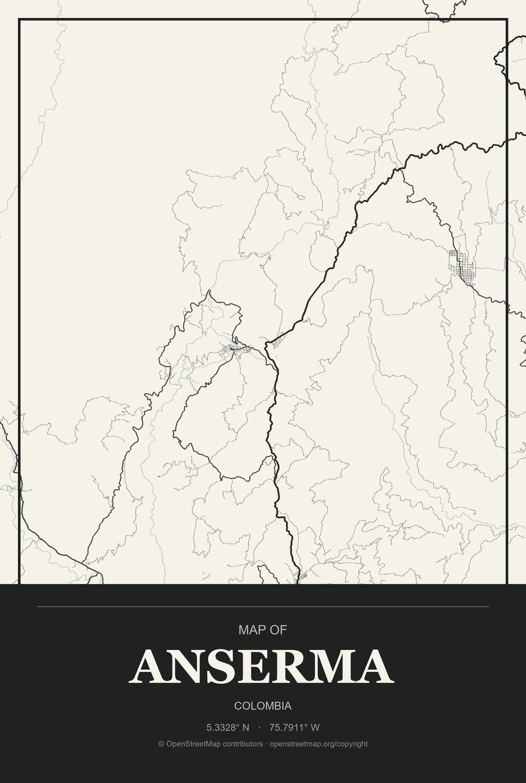 Anserma, Colombia City Map Aluminum Sign in Museum Plaque style