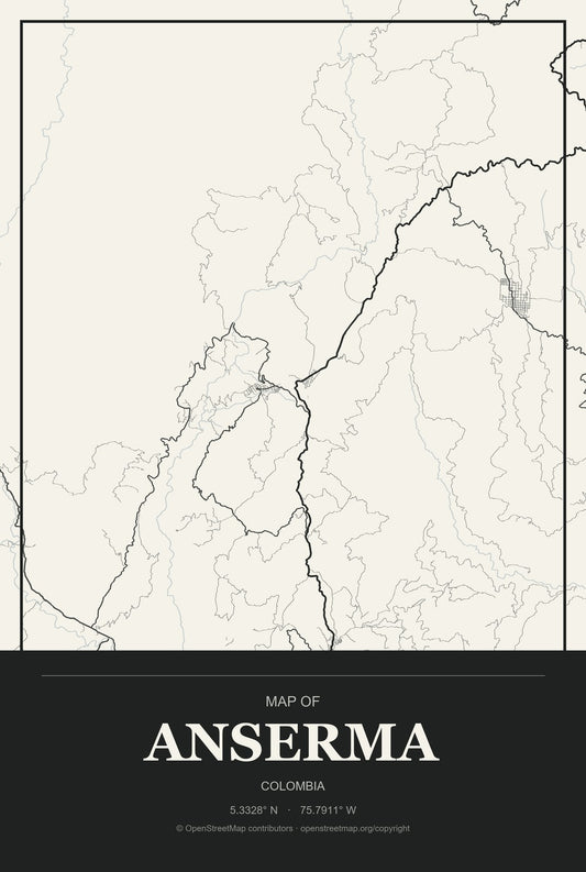 Anserma, Colombia City Map Aluminum Sign in Museum Plaque style