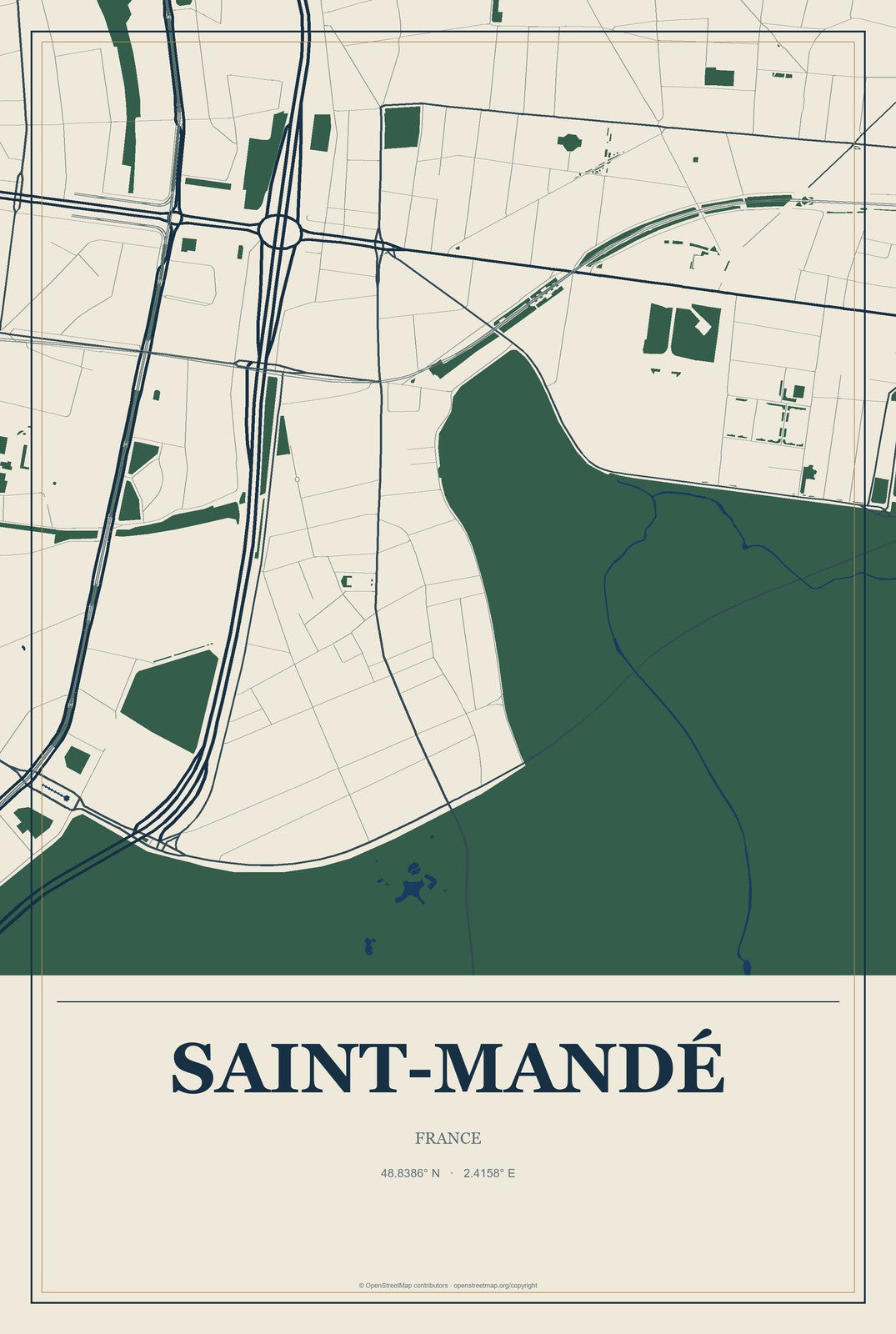 Saint-Mandé, France City Map Aluminum Sign in Coastal Cutout style