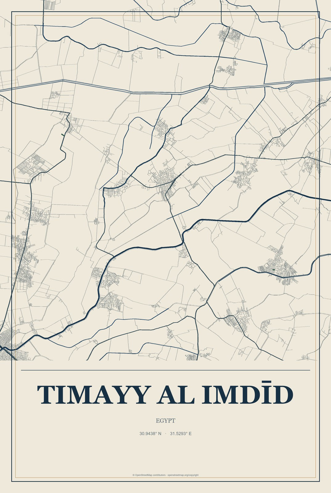 Timayy al Imdīd, Egypt City Map Aluminum Sign in Coastal Cutout style