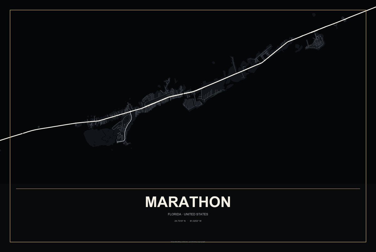 Marathon, Florida City Map Aluminum Sign in Metropolitan Noir style