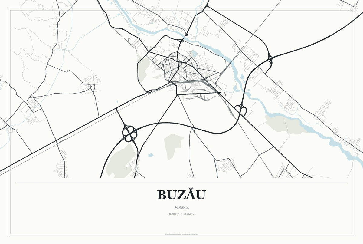 Buzău, Romania City Map Aluminum Sign in Gallery Air style