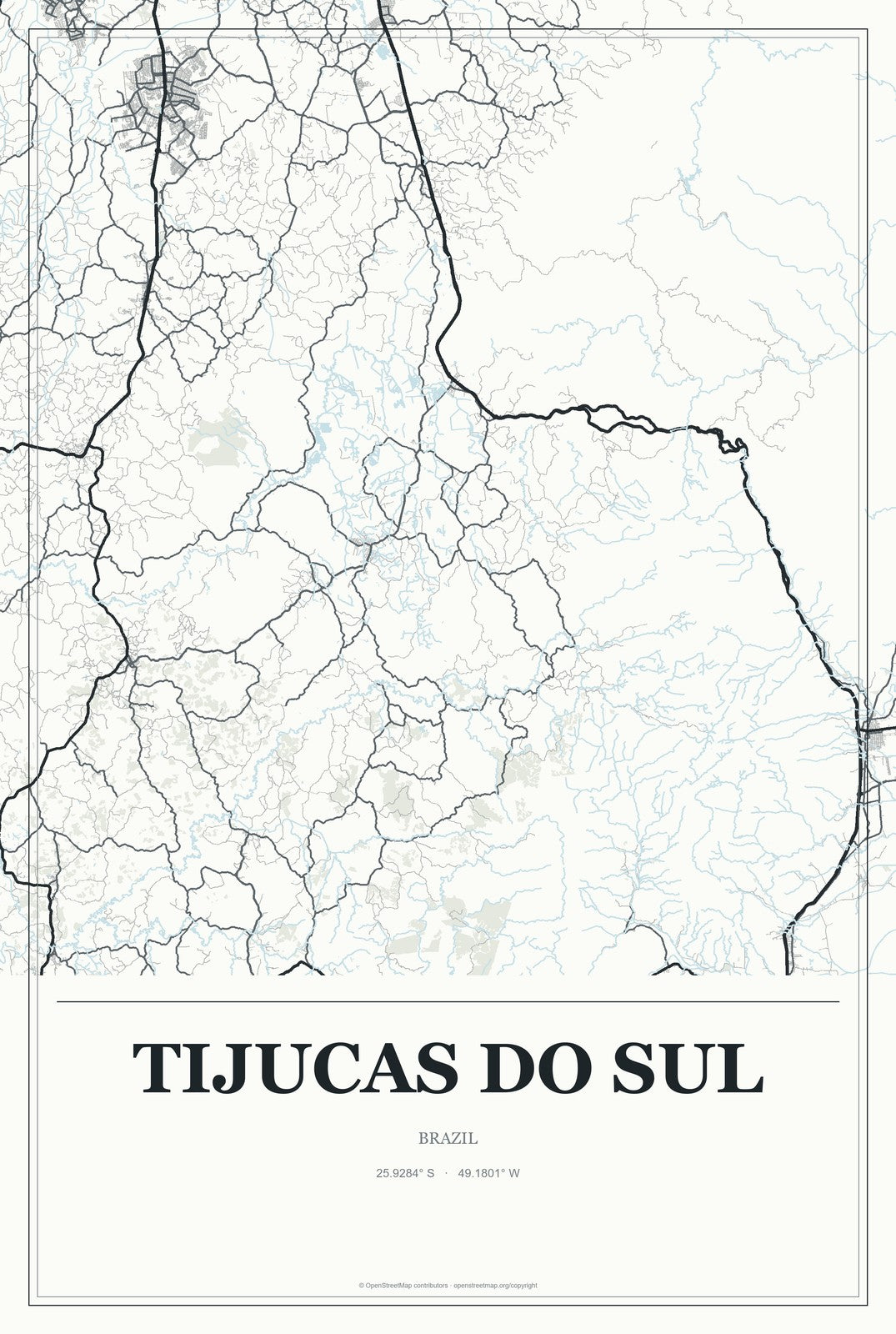 Tijucas do Sul, Brazil City Map Aluminum Sign in Gallery Air style