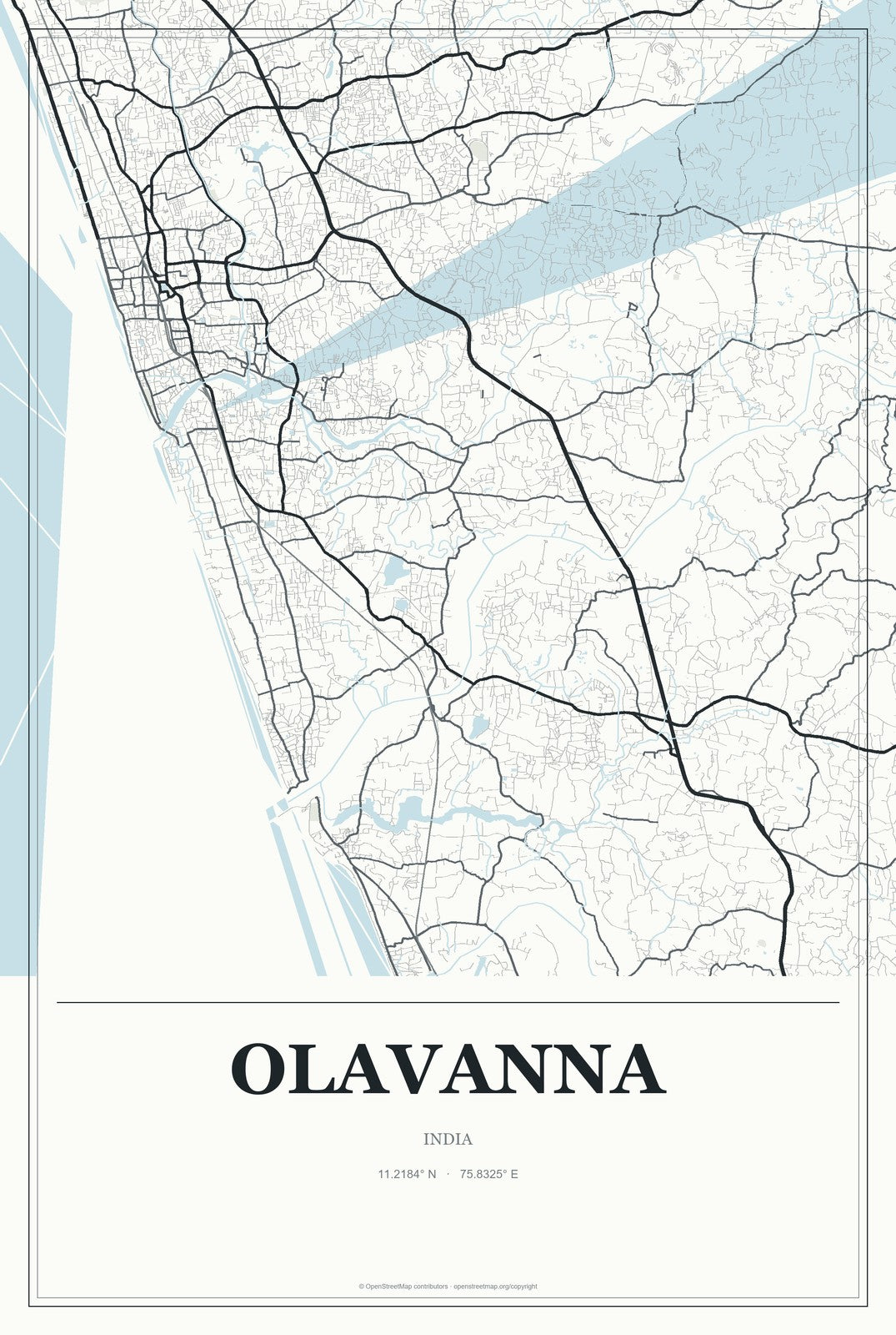 Olavanna, India City Map Aluminum Sign in Gallery Air style