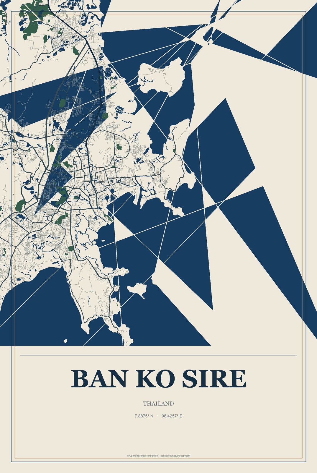 Ban Ko Sire, Thailand City Map Aluminum Sign in Coastal Cutout style
