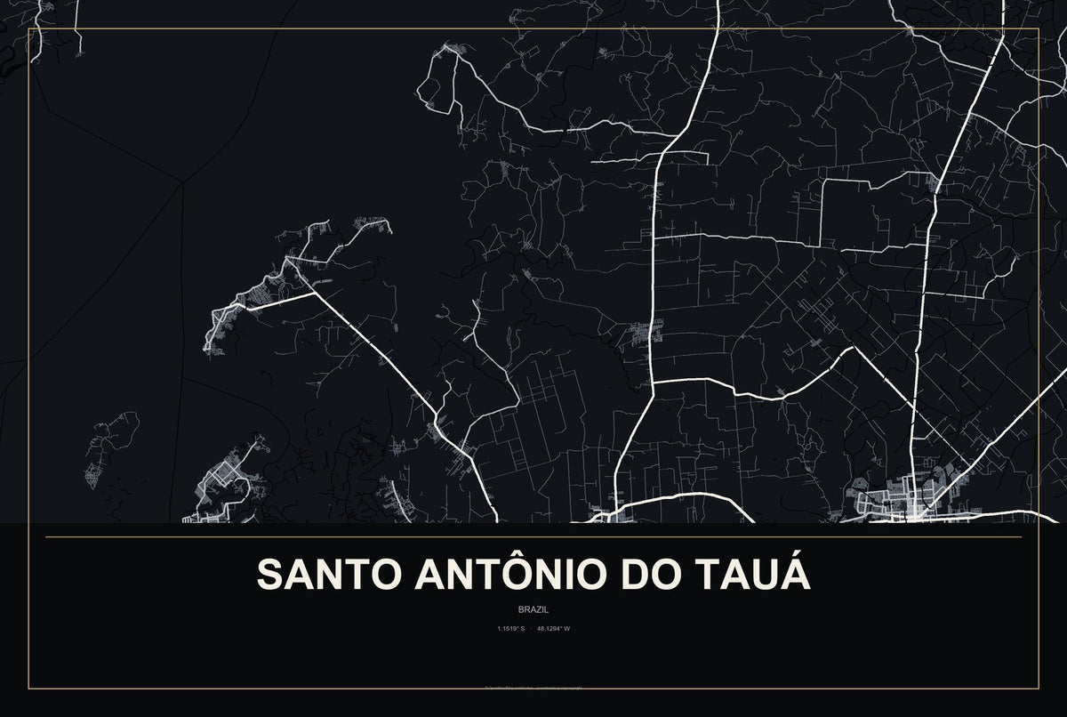 Santo Antônio do Tauá, Brazil City Map Aluminum Sign in Metropolitan Noir style