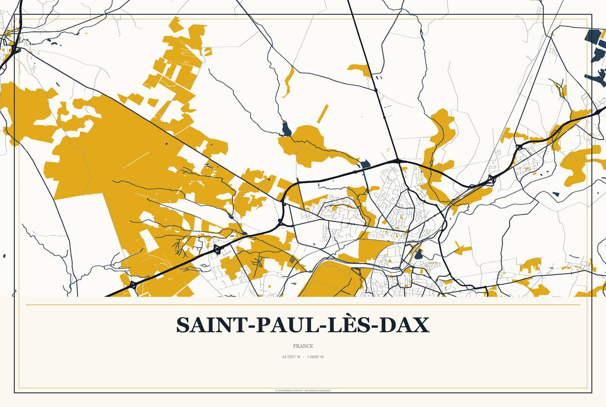 Saint-Paul-lès-Dax, France City Map Aluminum Sign in Citrine Modern style