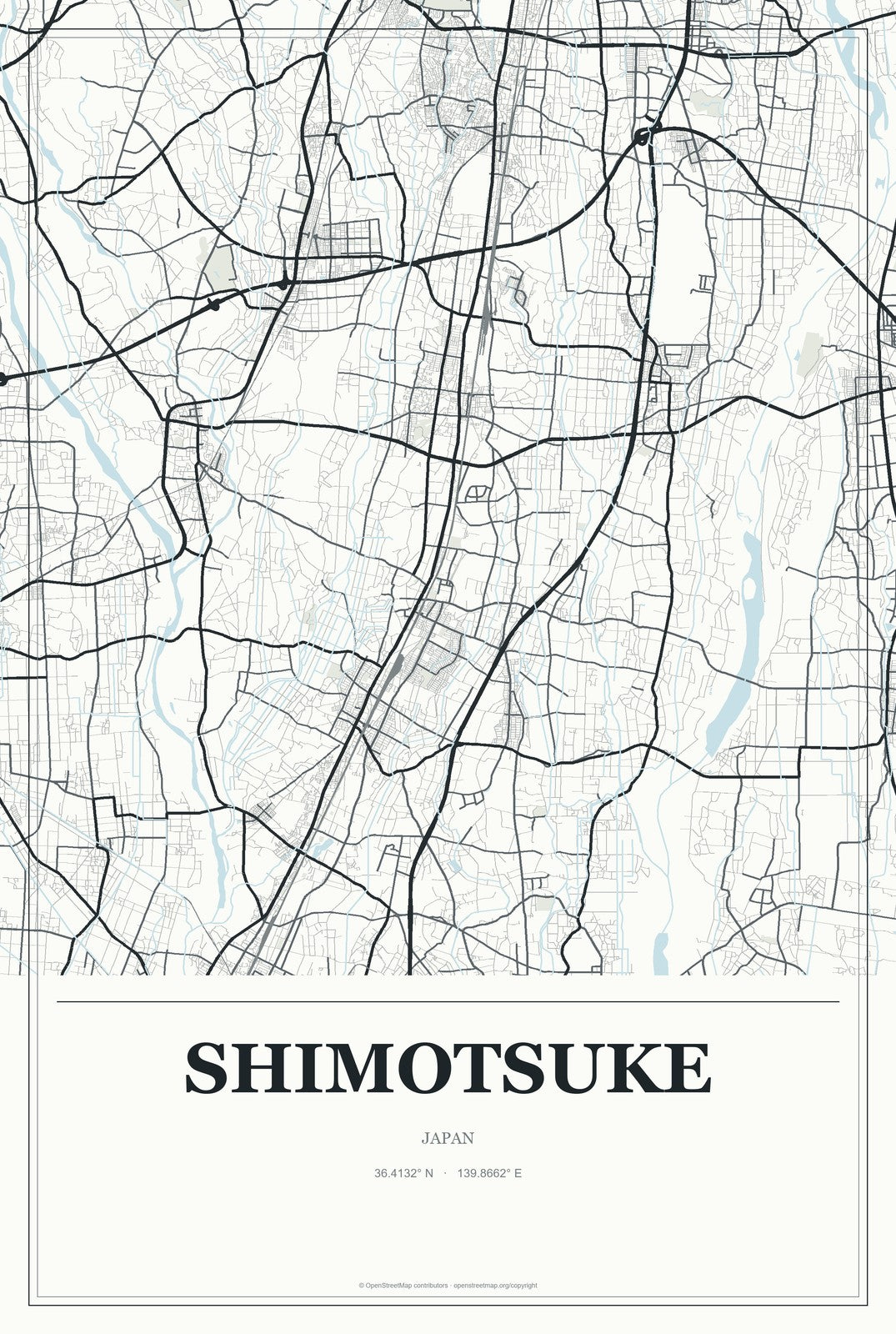 Shimotsuke, Japan City Map Aluminum Sign in Gallery Air style