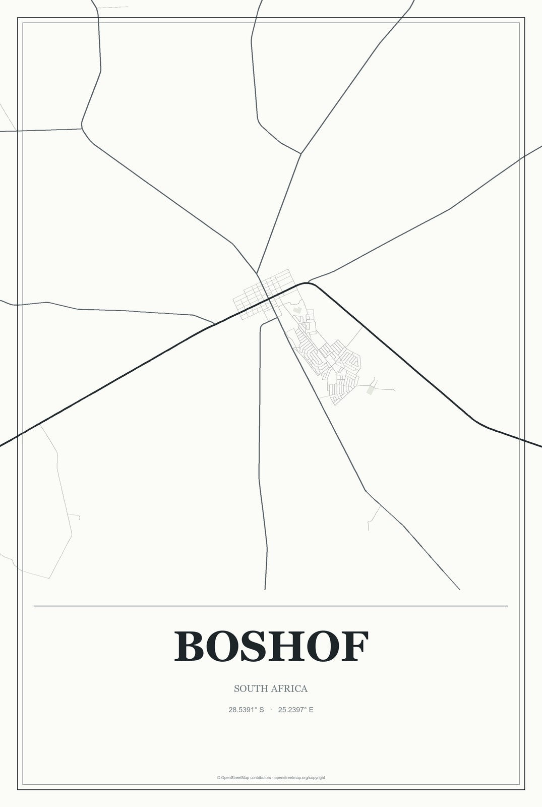 Boshof, South Africa City Map Aluminum Sign in Gallery Air style