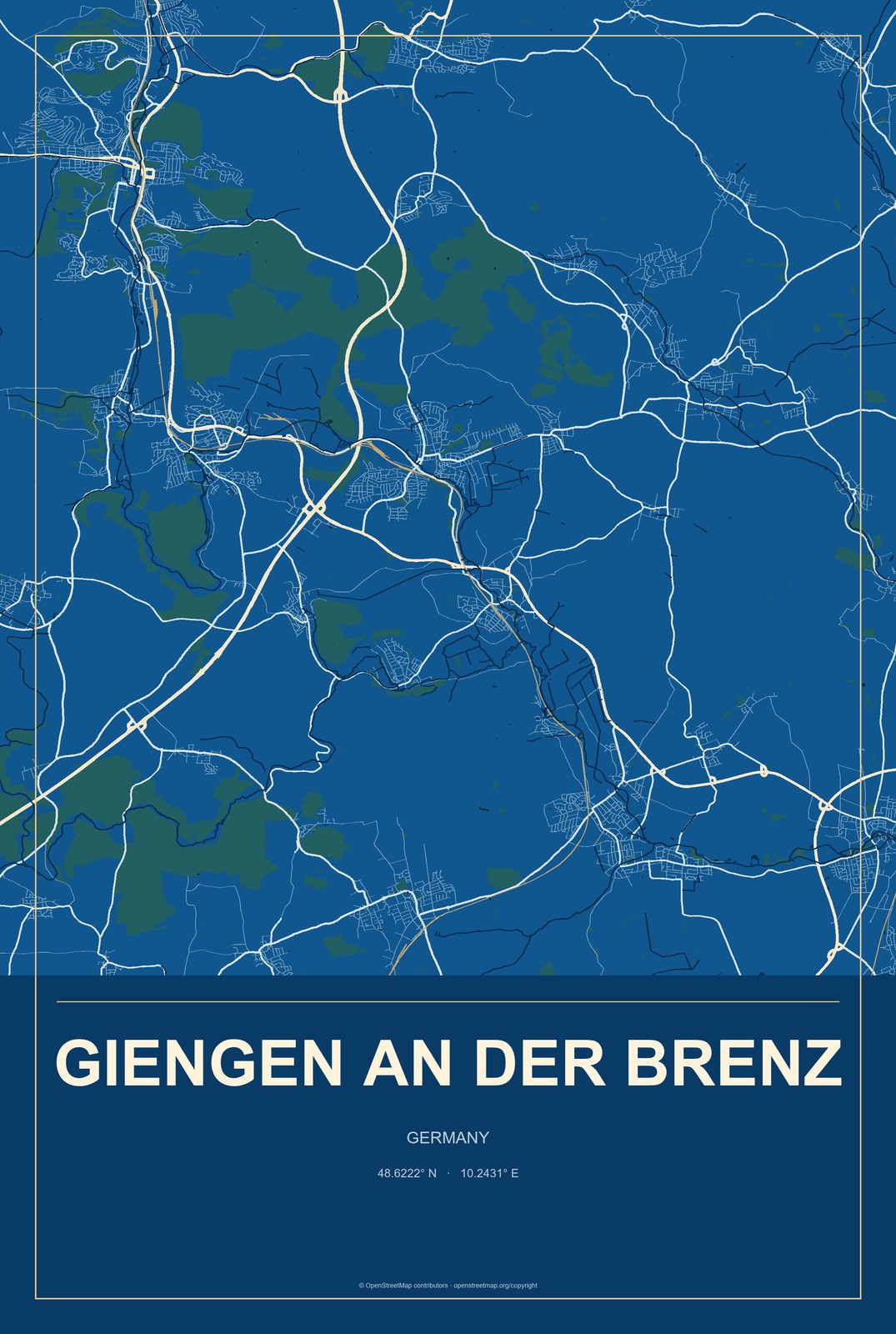 Giengen an der Brenz, Germany City Map Aluminum Sign in Harbor Cobalt style