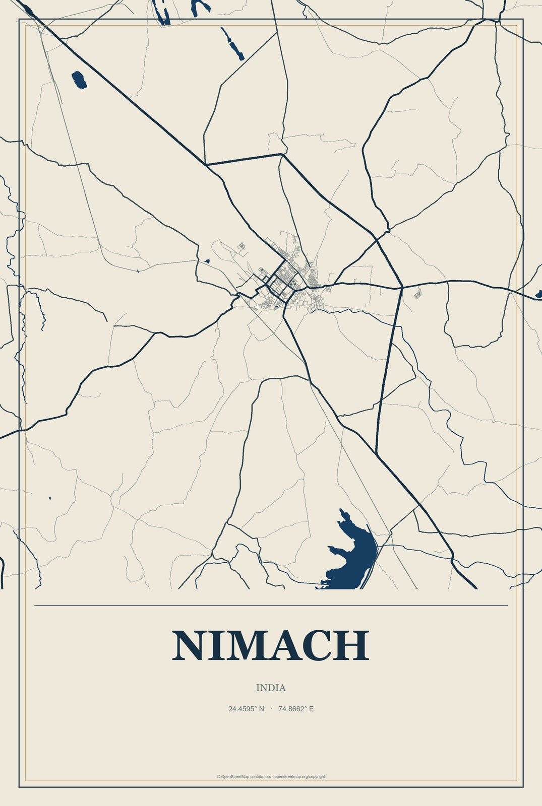 Nimach, India City Map Aluminum Sign in Coastal Cutout style