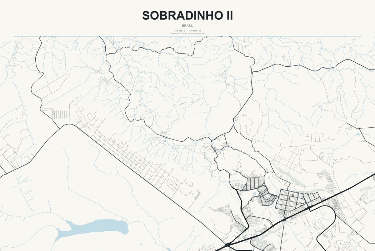Sobradinho II, Brazil City Map Aluminum Sign in Headline Atlas style