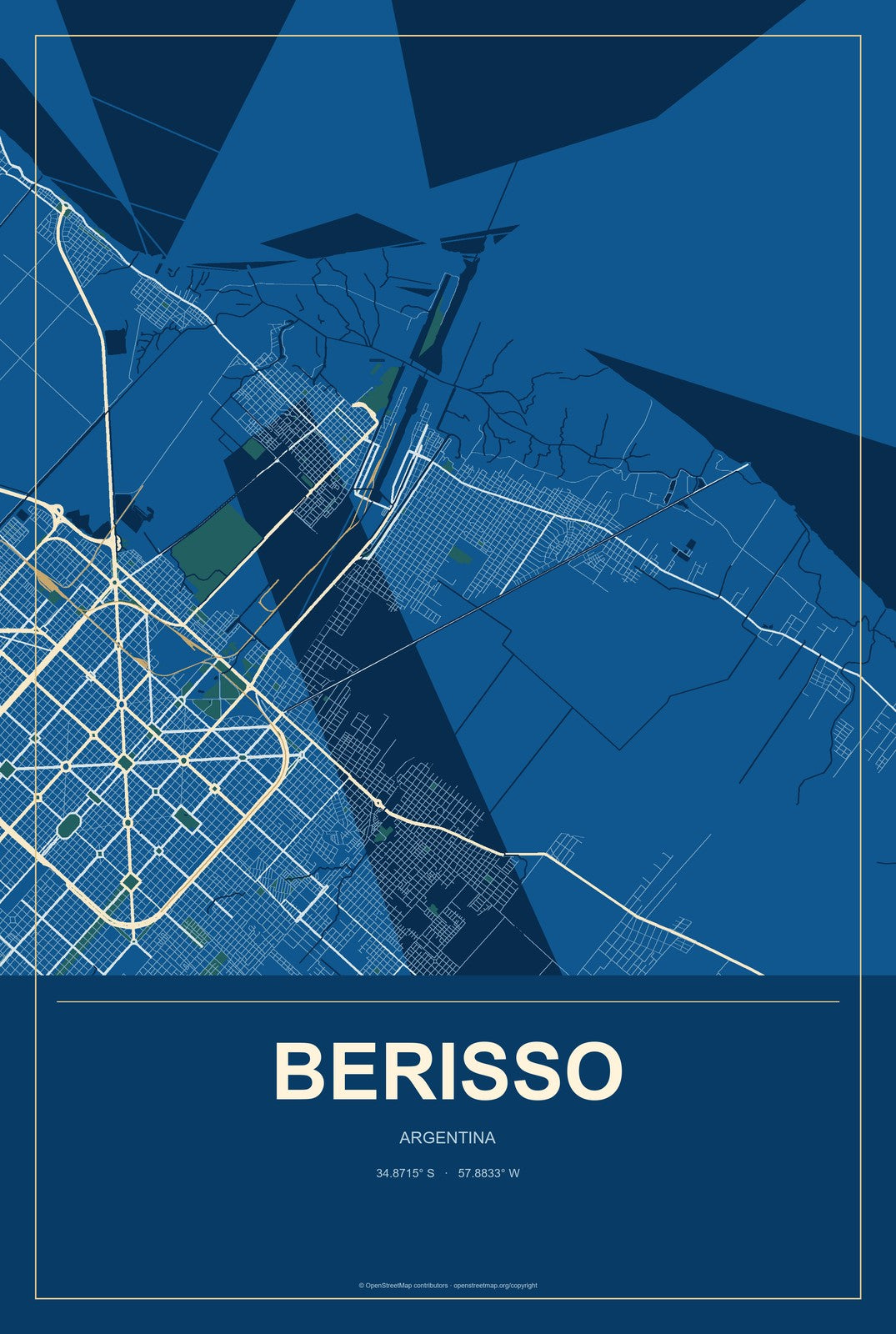 Berisso, Argentina City Map Aluminum Sign in Harbor Cobalt style