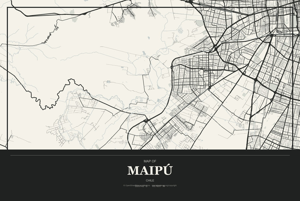 Maipú, Chile City Map Aluminum Sign in Museum Plaque style