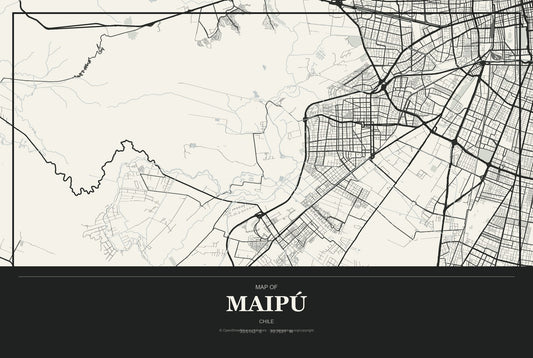 Maipú, Chile City Map Aluminum Sign in Museum Plaque style