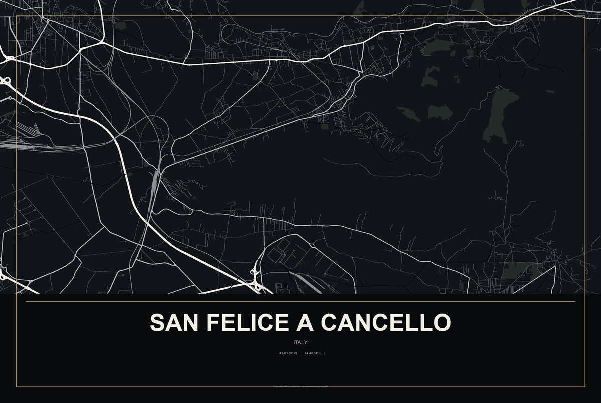 San Felice A Cancello, Italy City Map Aluminum Sign in Metropolitan Noir style