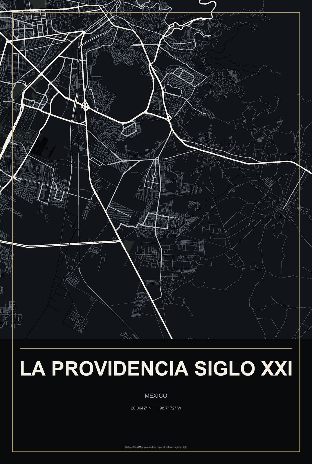 La Providencia Siglo XXI, Mexico City Map Aluminum Sign in Metropolitan Noir style