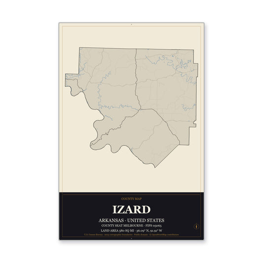 Izard County, Arkansas Map Aluminum Sign in Museum Plaque style