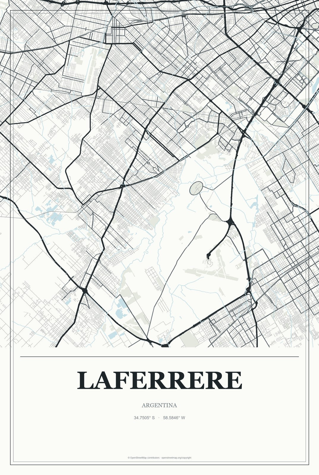 Laferrere, Argentina City Map Aluminum Sign in Gallery Air style