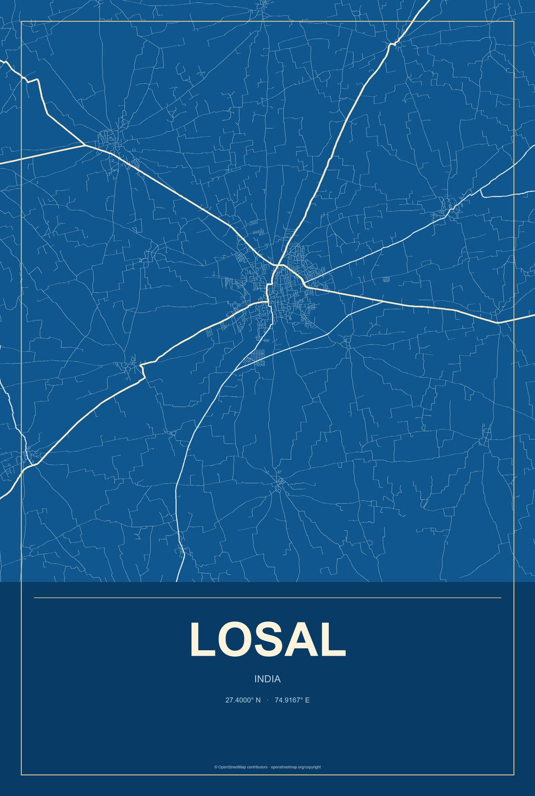 Losal, India City Map Aluminum Sign in Harbor Cobalt style
