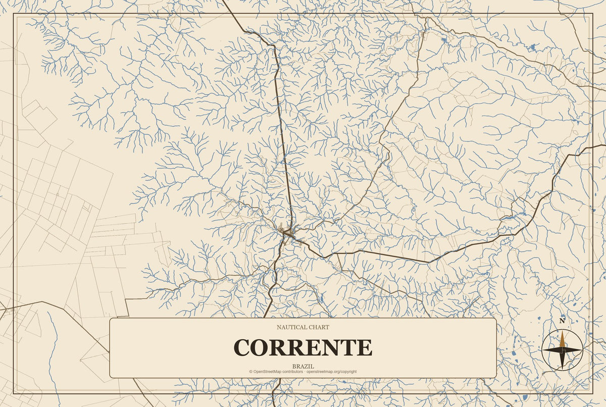 Corrente, Brazil City Map Aluminum Sign in Heritage Nautical style