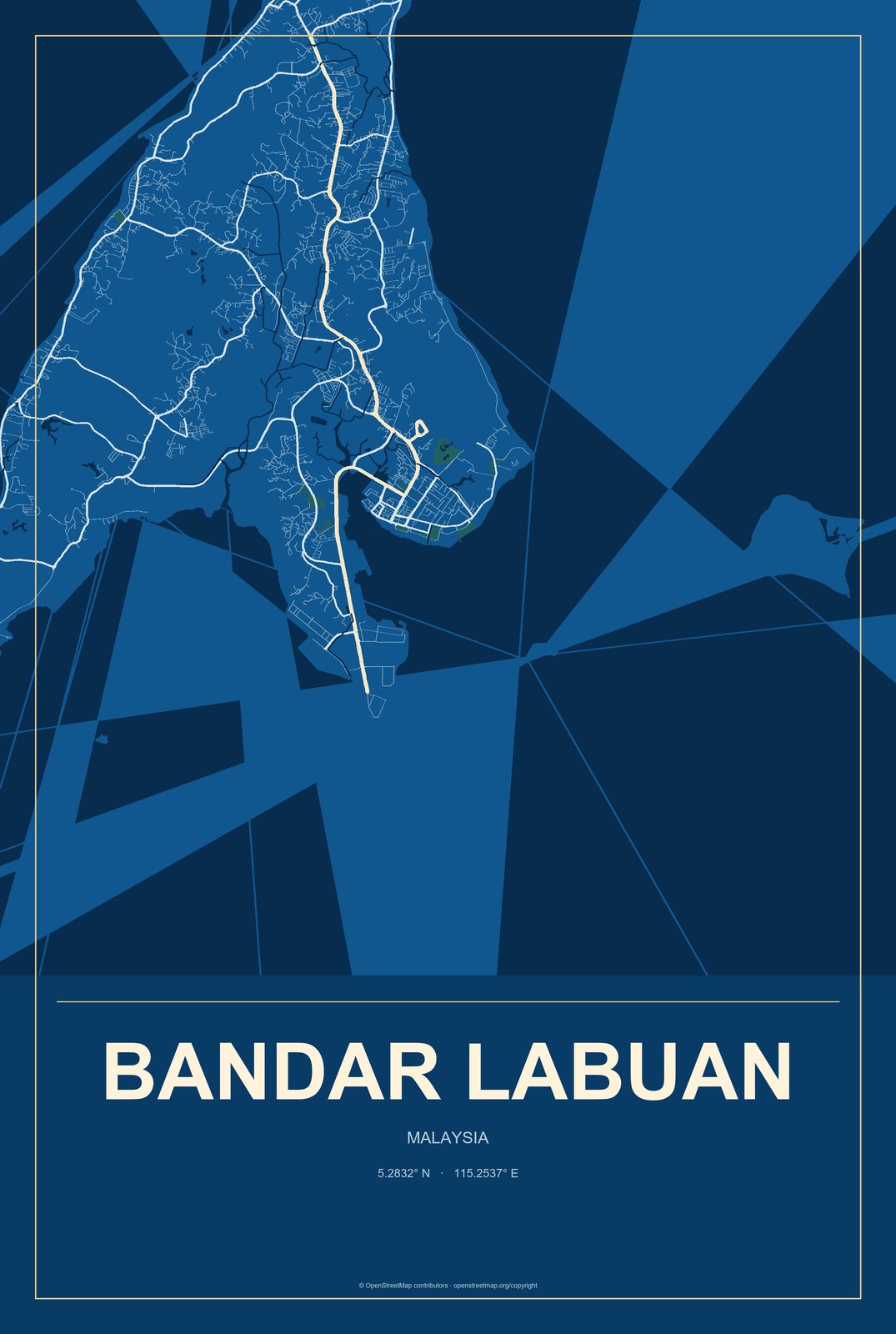 Bandar Labuan, Malaysia City Map Aluminum Sign in Harbor Cobalt style