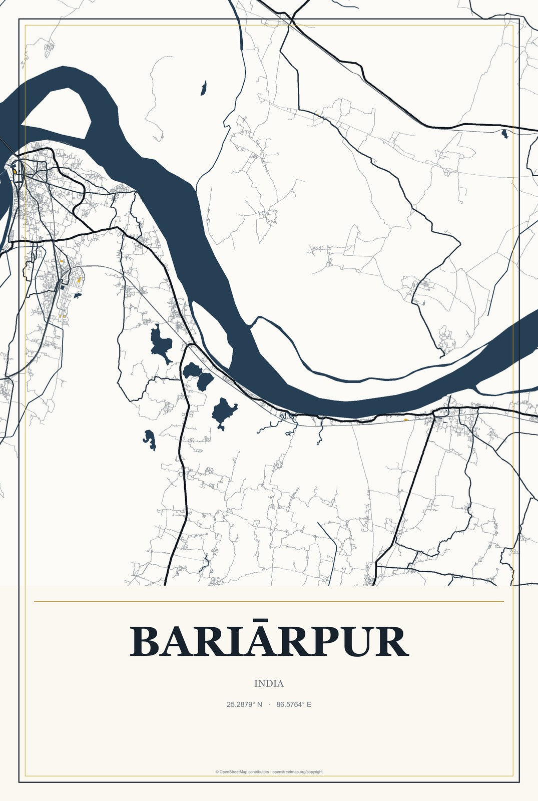 Bariārpur, India City Map Aluminum Sign in Citrine Modern style