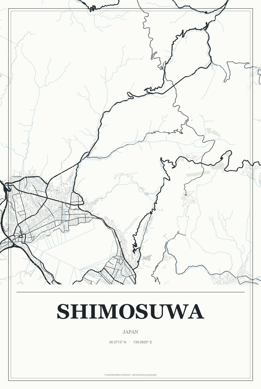 Shimosuwa, Japan City Map Aluminum Sign in Gallery Air style