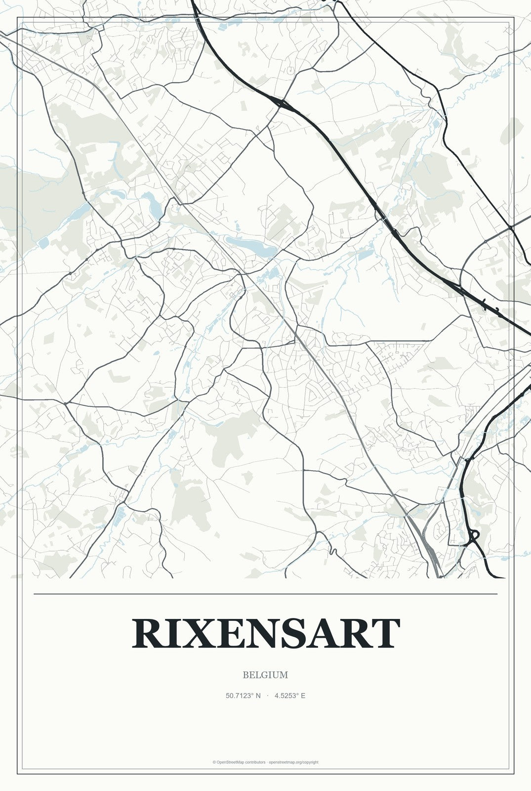 Rixensart, Belgium City Map Aluminum Sign in Gallery Air style