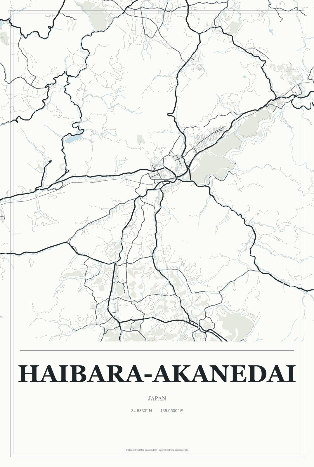 Haibara-akanedai, Japan City Map Aluminum Sign in Gallery Air style