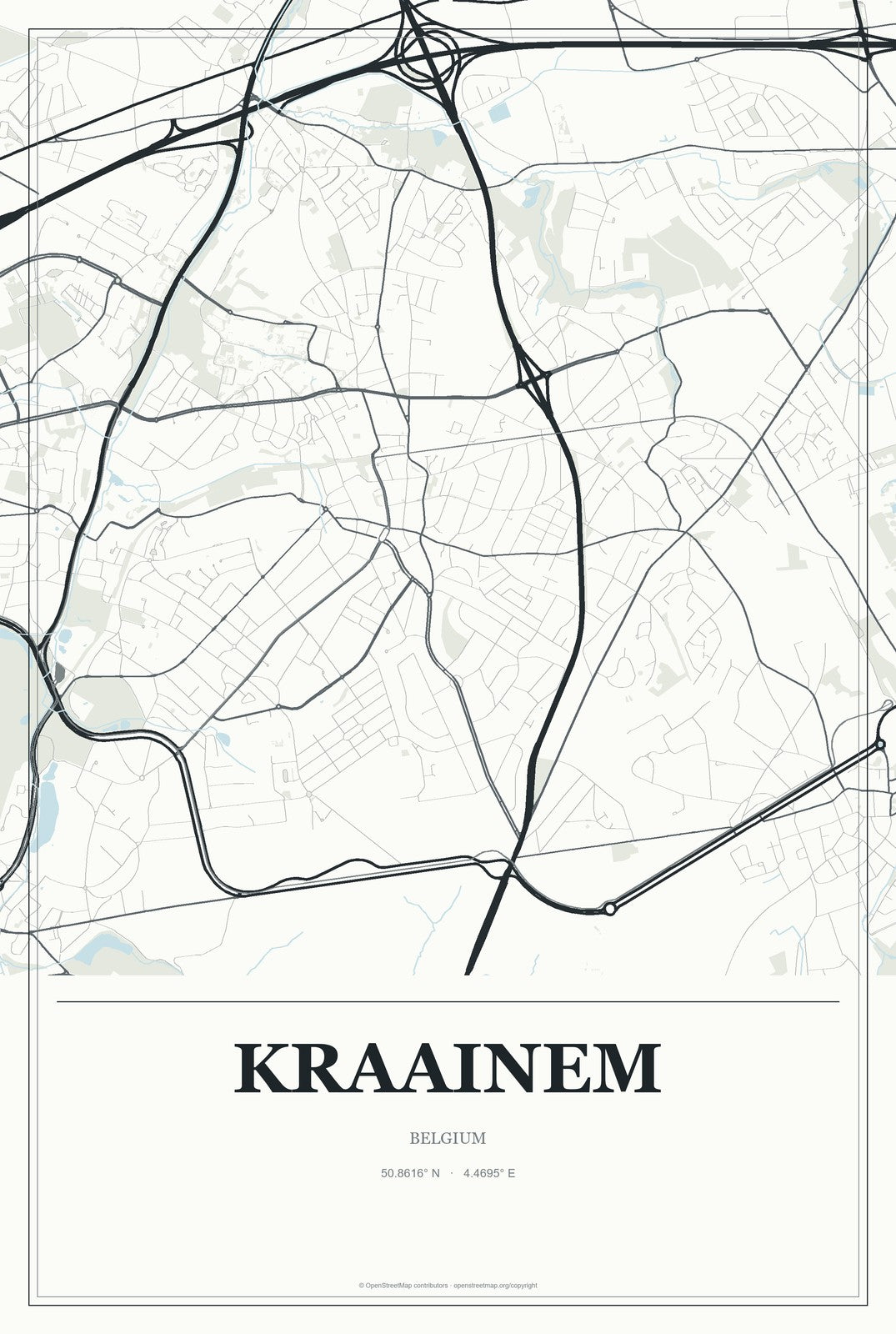 Kraainem, Belgium City Map Aluminum Sign in Gallery Air style