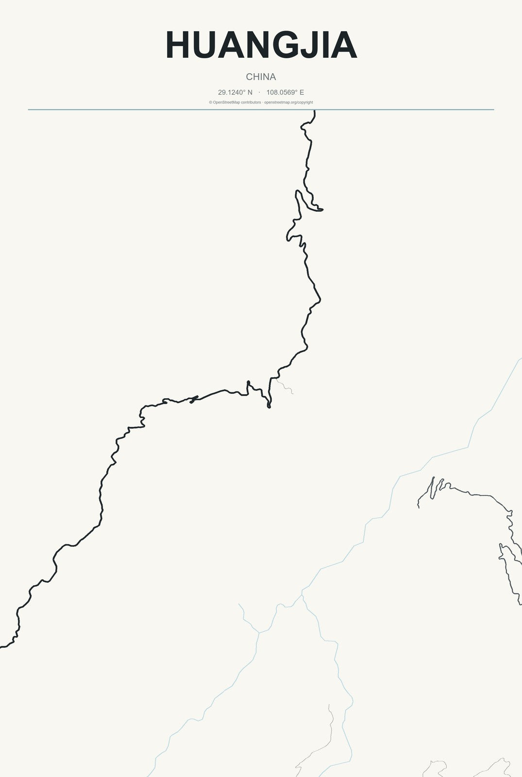 Huangjia, China City Map Aluminum Sign in Headline Atlas style