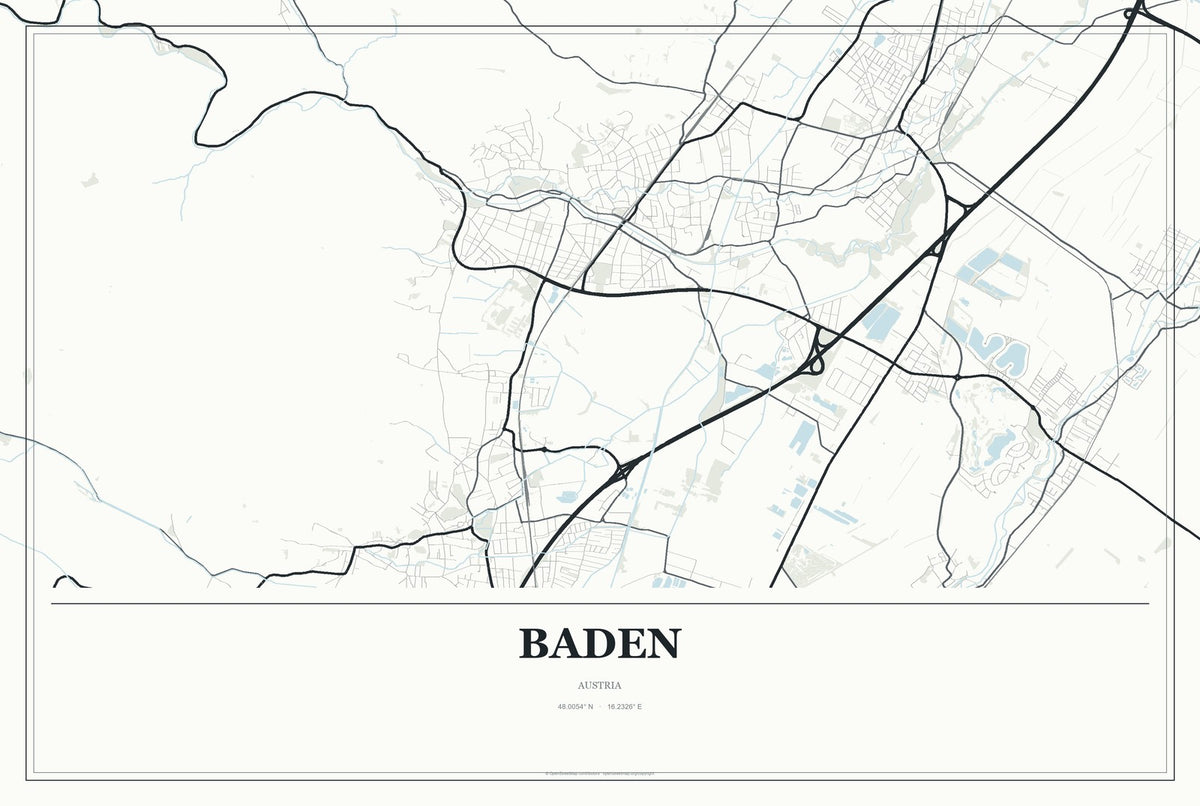 Baden, Austria City Map Aluminum Sign in Gallery Air style
