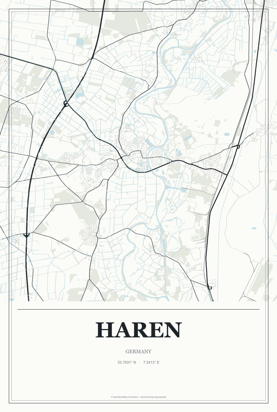 Haren, Germany City Map Aluminum Sign in Gallery Air style