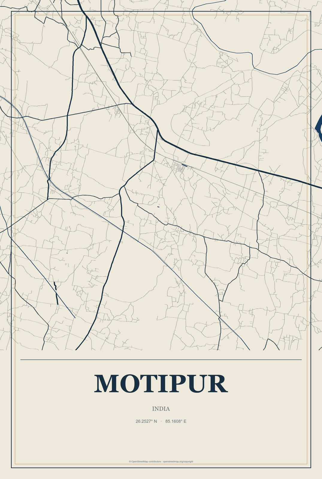 Motipur, India City Map Aluminum Sign in Coastal Cutout style