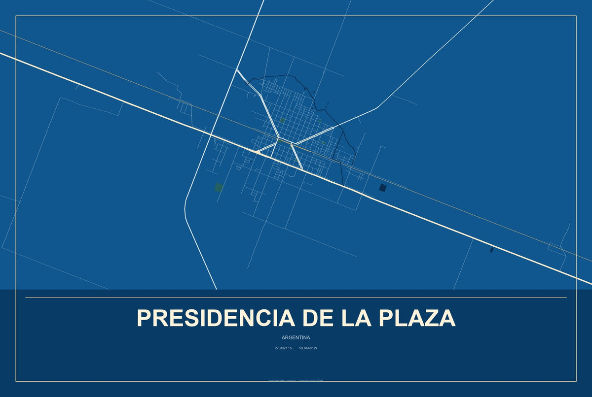 Presidencia de la Plaza, Argentina City Map Aluminum Sign in Harbor Cobalt style