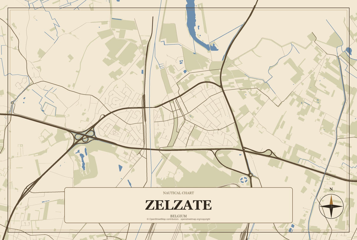 Zelzate, Belgium City Map Aluminum Sign in Heritage Nautical style