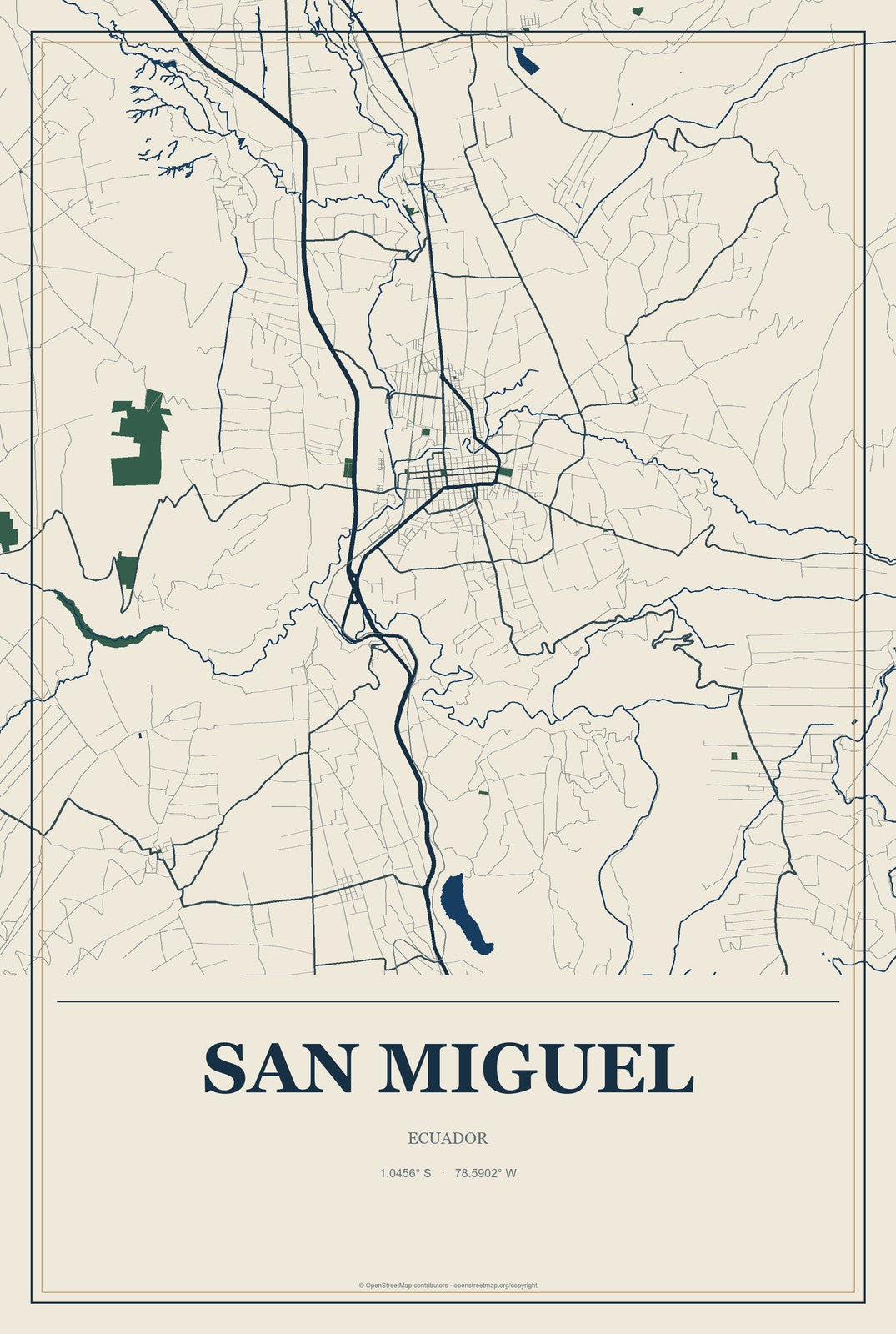 San Miguel, Ecuador City Map Aluminum Sign in Coastal Cutout style