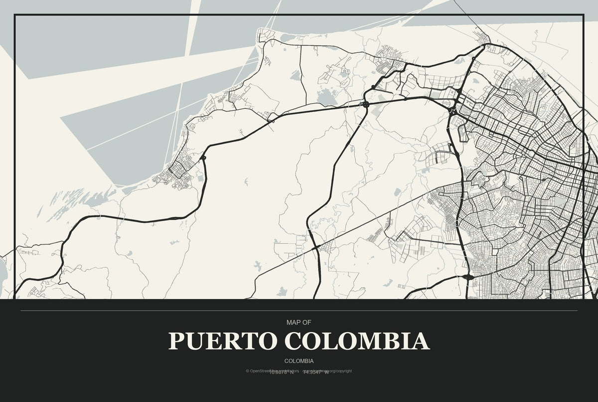 Puerto Colombia, Colombia City Map Aluminum Sign in Museum Plaque style