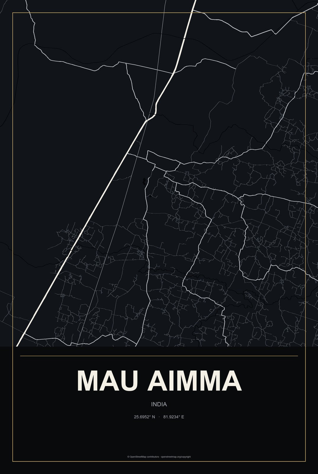 Mau Aimma, India City Map Aluminum Sign in Metropolitan Noir style