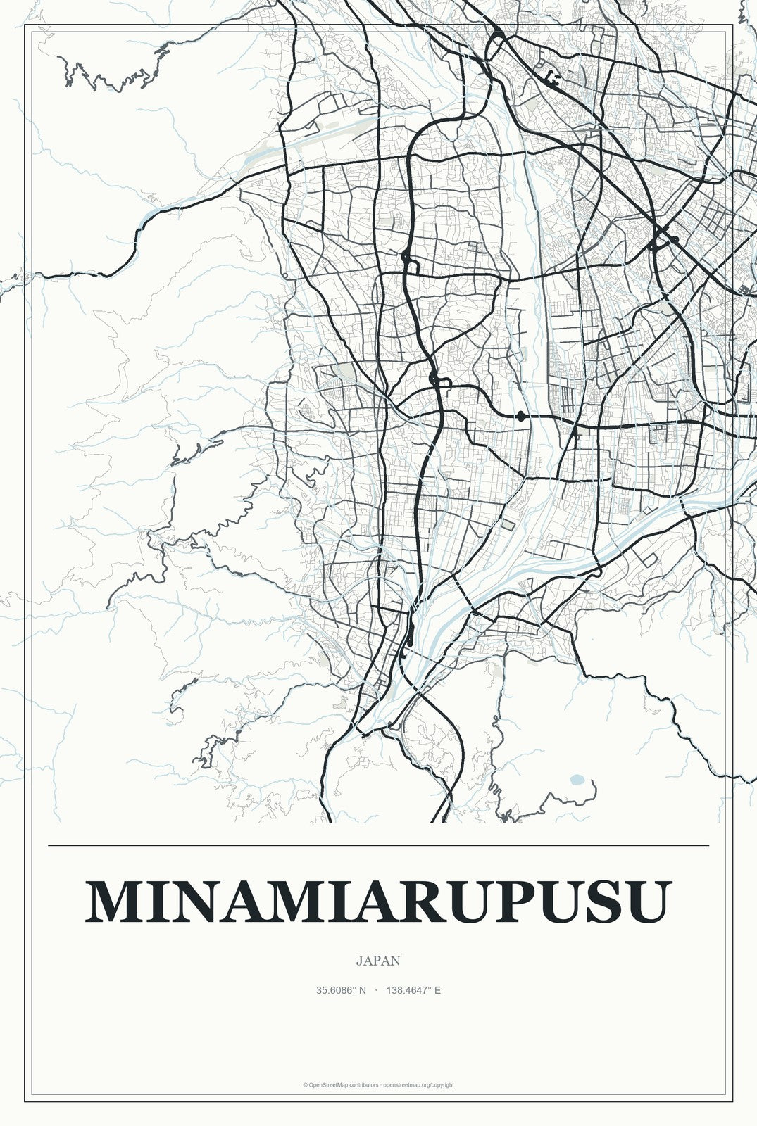 Minamiarupusu, Japan City Map Aluminum Sign in Gallery Air style