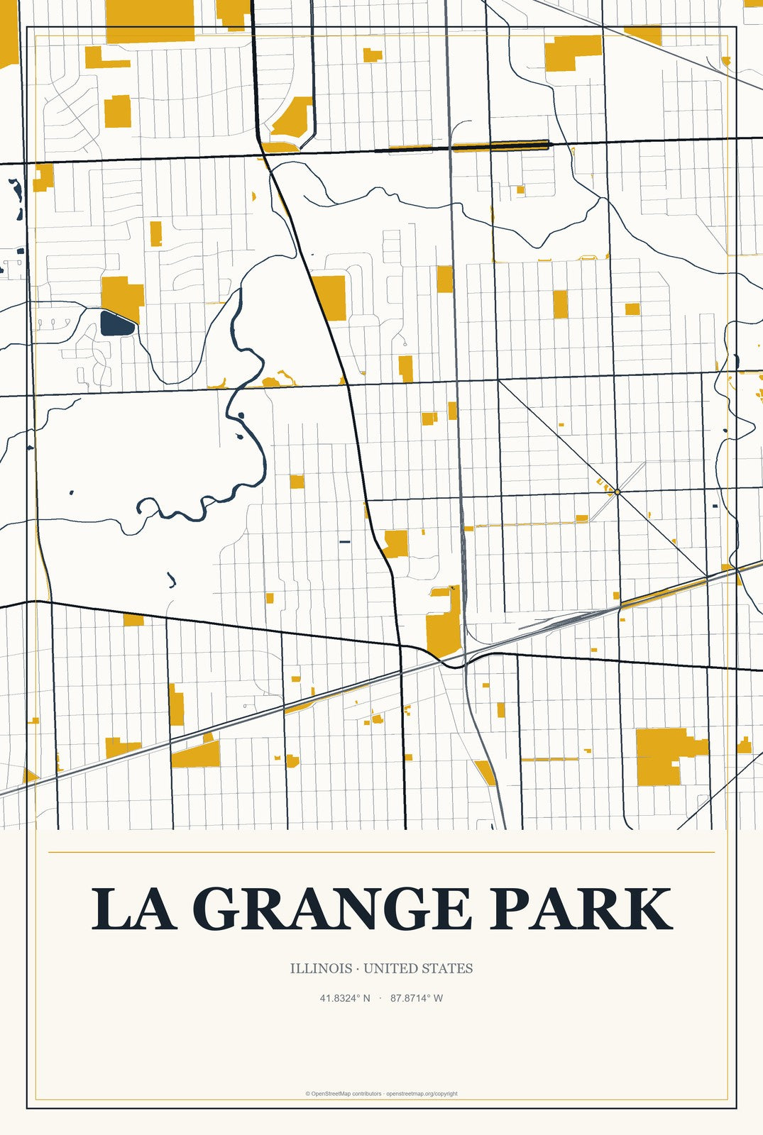 La Grange Park, Illinois City Map Aluminum Sign in Citrine Modern style