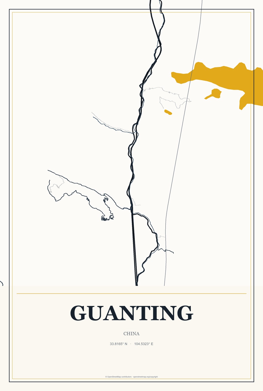 Guanting, China City Map Aluminum Sign in Citrine Modern style