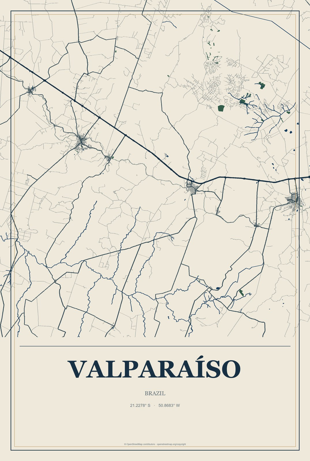 Valparaíso, Brazil City Map Aluminum Sign in Coastal Cutout style