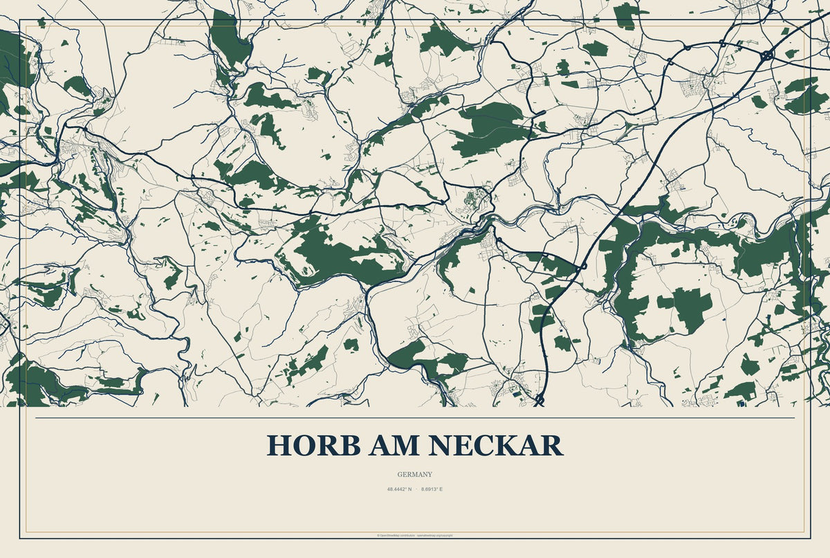 Horb am Neckar, Germany City Map Aluminum Sign in Coastal Cutout style