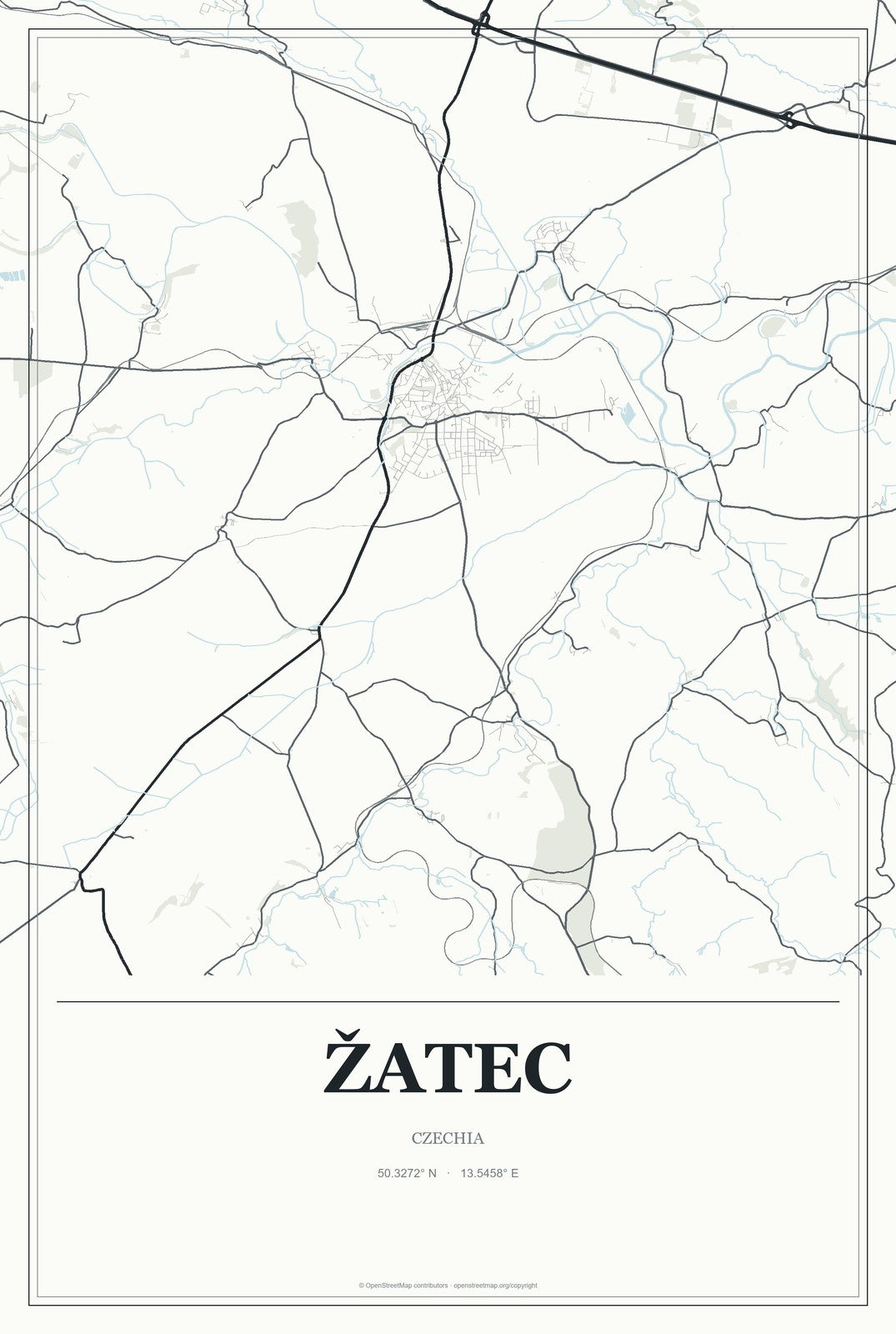 Žatec, Czechia City Map Aluminum Sign in Gallery Air style