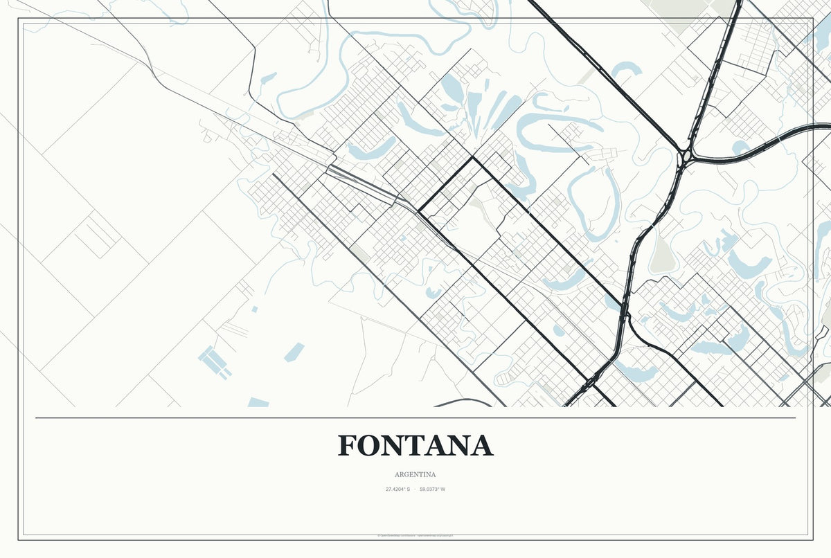 Fontana, Argentina City Map Aluminum Sign in Gallery Air style