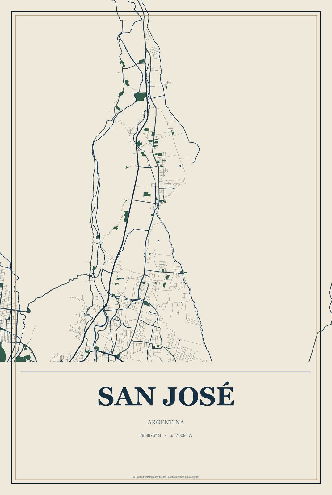 San José, Argentina City Map Aluminum Sign in Coastal Cutout style