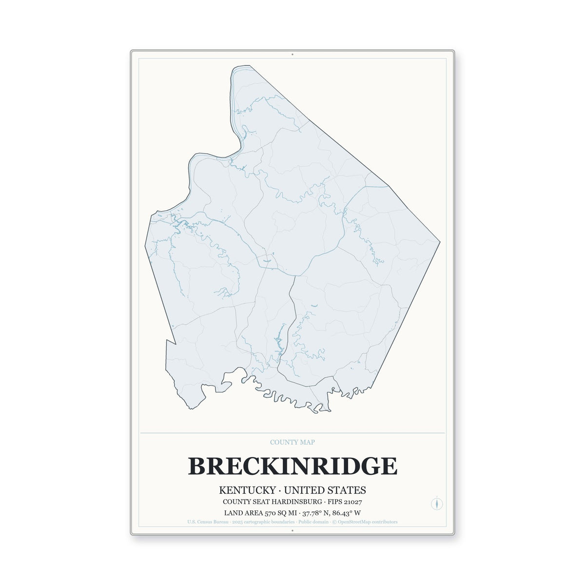 Breckinridge County, Kentucky Map Aluminum Sign in Gallery Air style